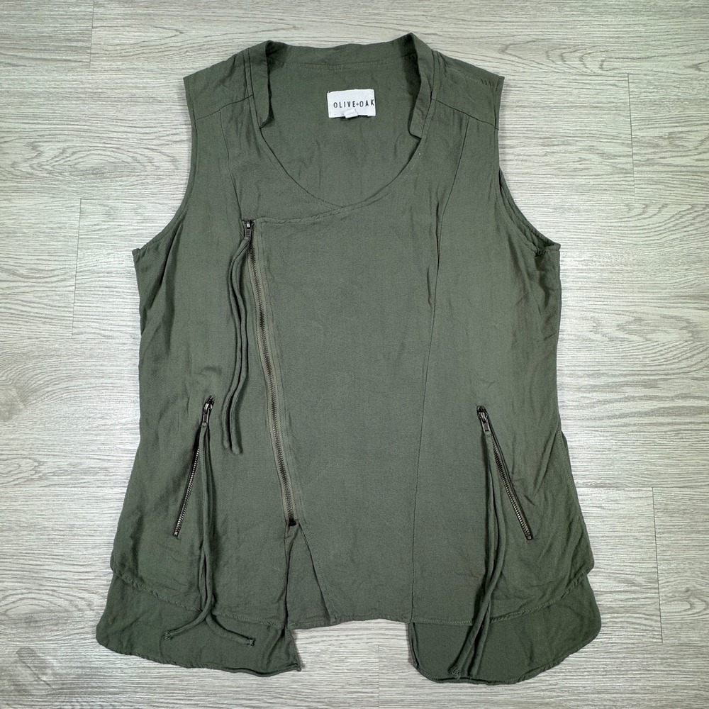 Olive + Oak‎ Women's Vest Asymmetrical Zip Utility Layering Olive Green Small